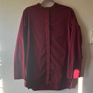 Lafayette 148 New York Cotton Bordeaux Russian Collar Button Down Shirt women L